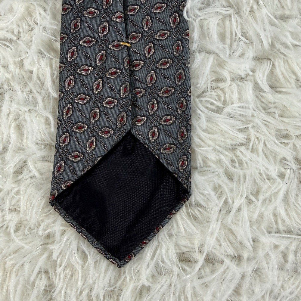 Oscar de la Renta Mens Silk Tie Gray Red Geometric Medallion Pattern Silk Tie - Picture 8 of 12